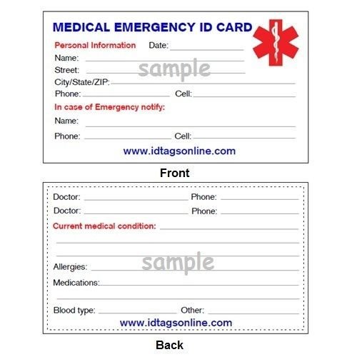 Emergency Medical Card Template 100 Medical Emergency Wallet Cards for Medical Alert Id
