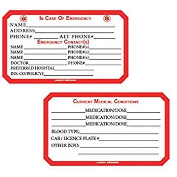 Emergency Medical Card Template Amazon Emergency Medical and Personal Information