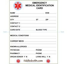 Emergency Medical Card Template Free Printable Medical Id Cards