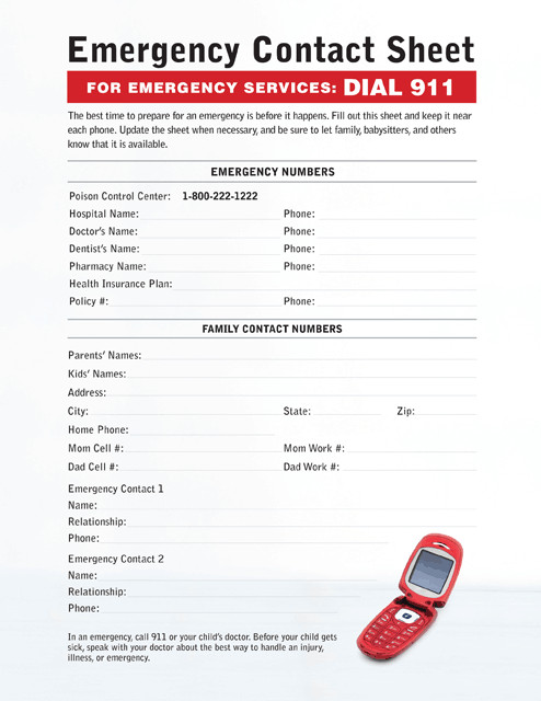 Emergency Phone Numbers Template Babysitting Emergency Contact Sheet