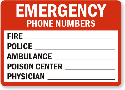 Emergency Phone Numbers Template Custom Emergency Signs