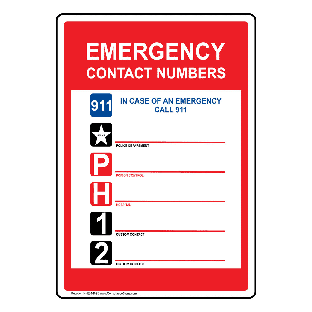 Emergency Phone Numbers Template Emergency Contact Numbers 911 Sign Nhe Emergency