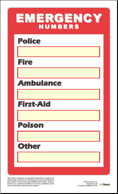 Emergency Phone Numbers Template Emergency Phone Numbers Poster