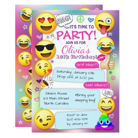 Emoji Birthday Invitation Template Emoji Birthday Party Invitations Girl Emoji Party Card