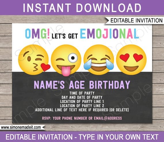 Emoji Birthday Invitation Template Emoji Invitation Template Emoji Birthday Party theme