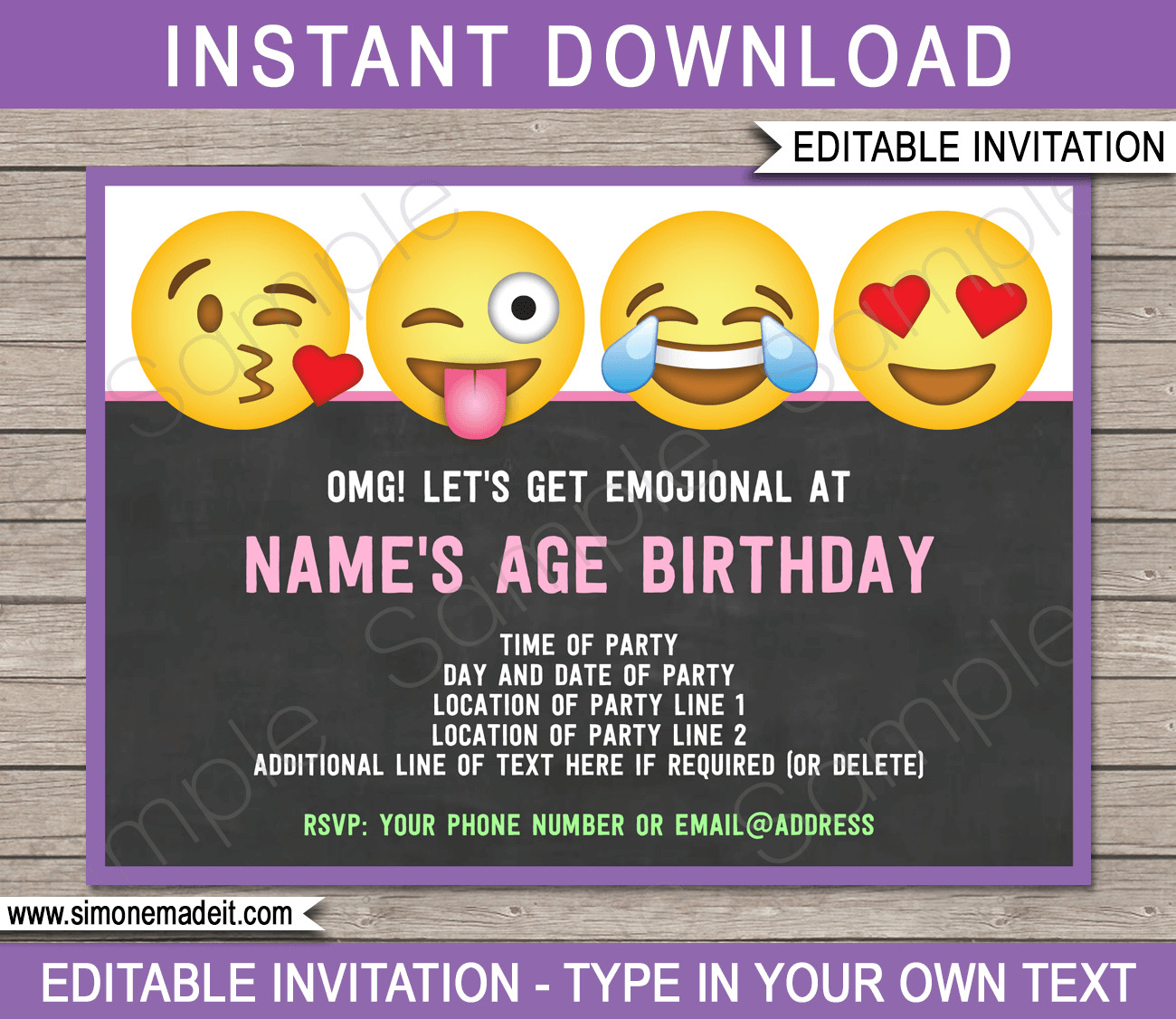 Emoji Birthday Invitation Template Emoji Party Invitations Template – Girls