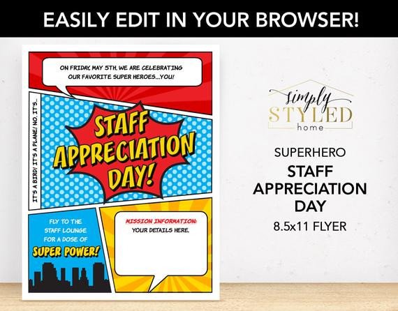 Employee Appreciation Day Flyer Template Editable Staff Appreciation Day Superhero Flyer Superhero