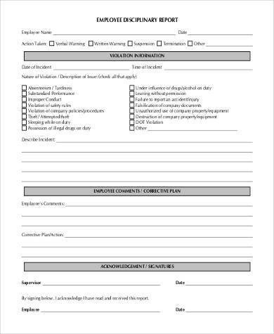 Employee Disciplinary Action form Employee Disciplinary Action form Samples 8 Free