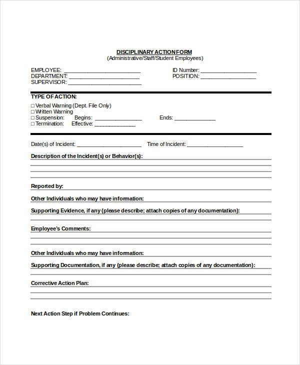 Employee Disciplinary Action form Employee Discipline form 6 Free Word Pdf Documents
