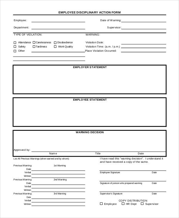 Employee Disciplinary Action form Sample Disciplinary Action form 8 Examples In Pdf Word