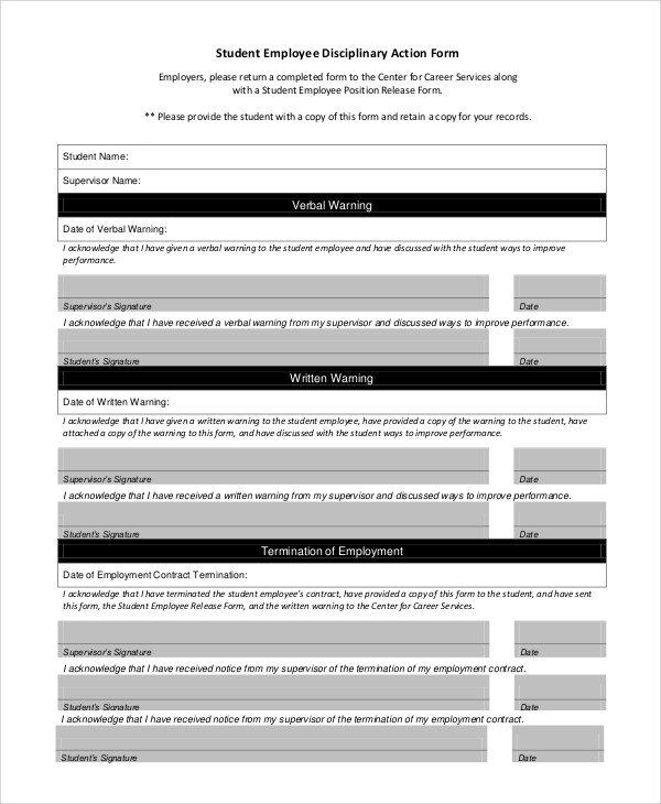 Employee Disciplinary Action form Sample Employee Discipline form 10 Examples In Pdf Word