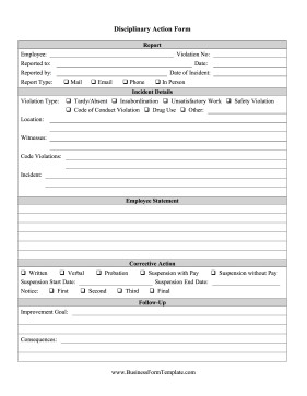 Employee Disciplinary Action Template Disciplinary Action form Template
