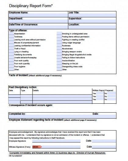 Employee Disciplinary Action Template Download Employee Write Up forms