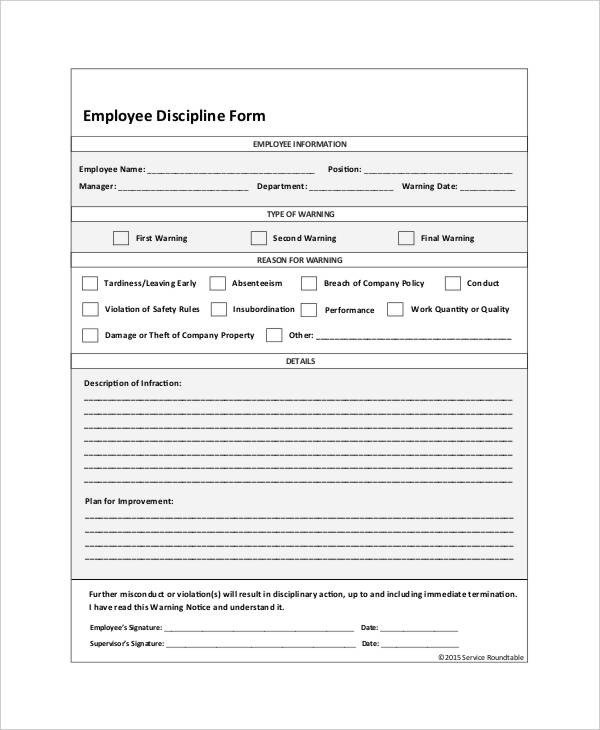 Employee Disciplinary Action Template Employee Discipline form 6 Free Word Pdf Documents