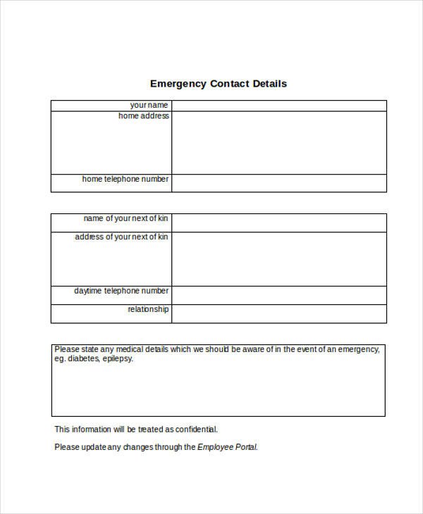 Employee Emergency Contact form Template 34 Emergency Contact forms