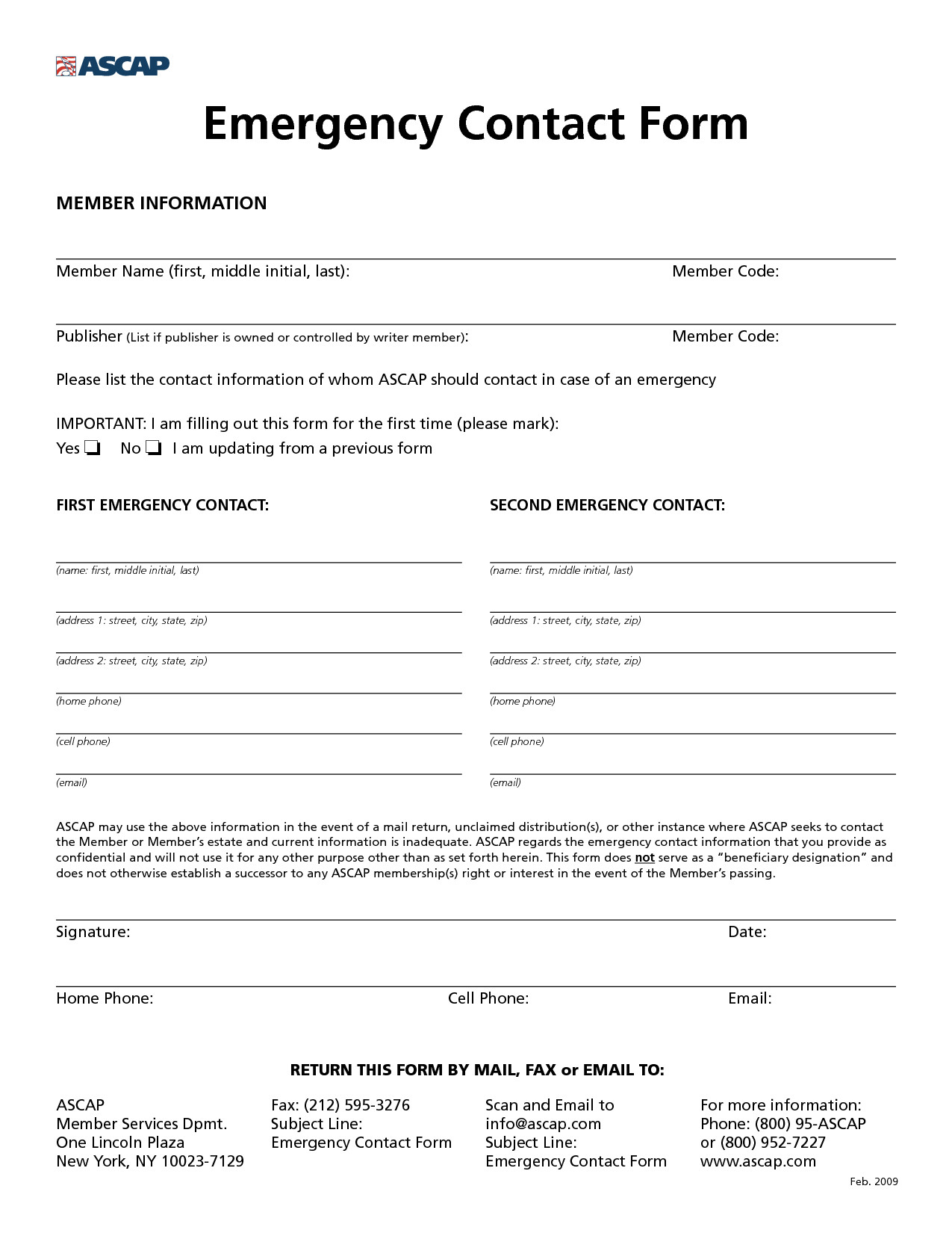 Employee Emergency Contact form Template Employee Emergency Contact Printable form to Pin