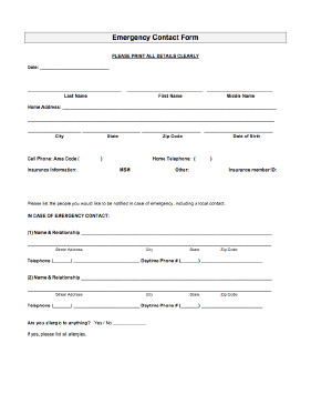 Employee Emergency Contact forms Emergency Contact form