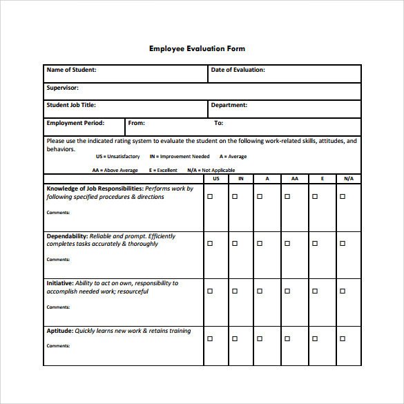 Employee Evaluation Template Excel Employee Evaluation form 21 Download Free Documents In Pdf