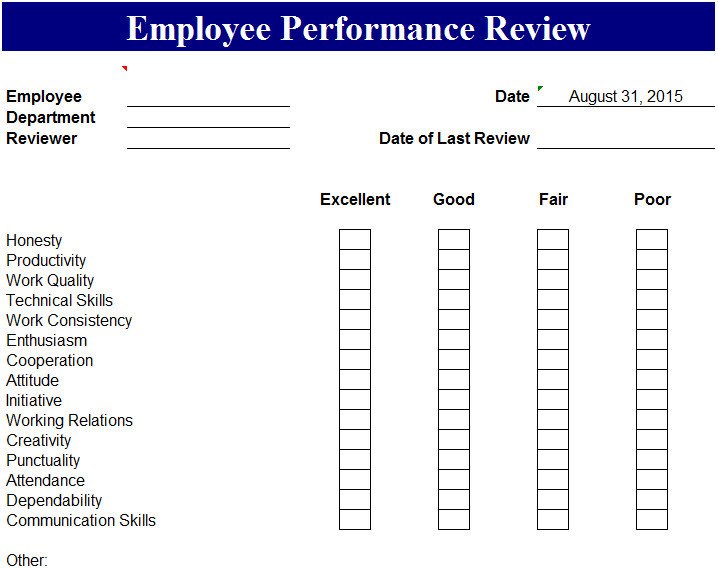 Employee Evaluation Template Excel Employee Performance Review Template My Excel Templates