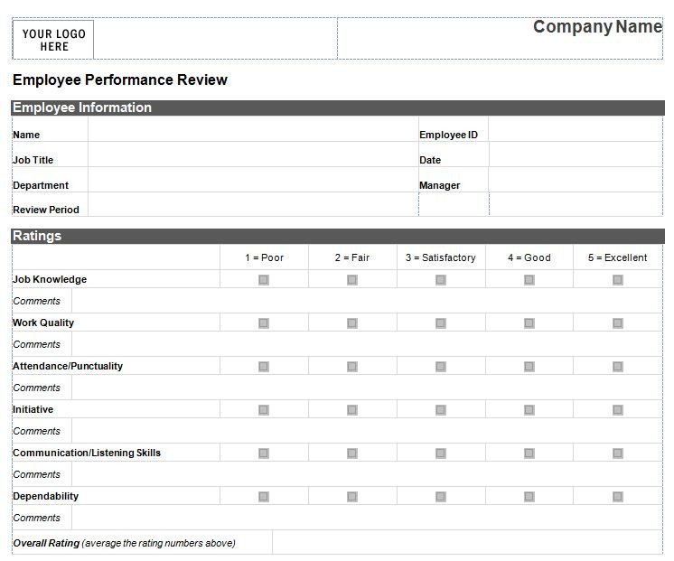 Employee Evaluation Template Excel Employee Performance Review Template