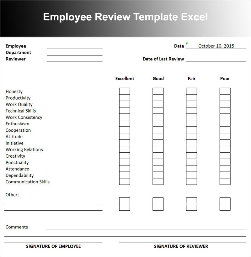 Employee Evaluation Template Excel Employee Performance Review Template