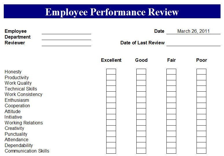 Employee Evaluation Template Excel Free Employee Evaluation forms Printable Google Search