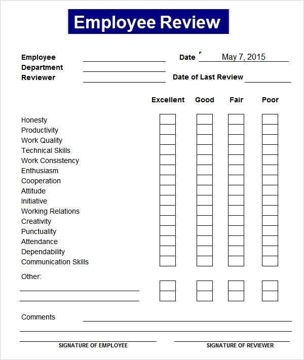 Employee Evaluation Template Excel Sample Employee Review Template 7 Free Documents