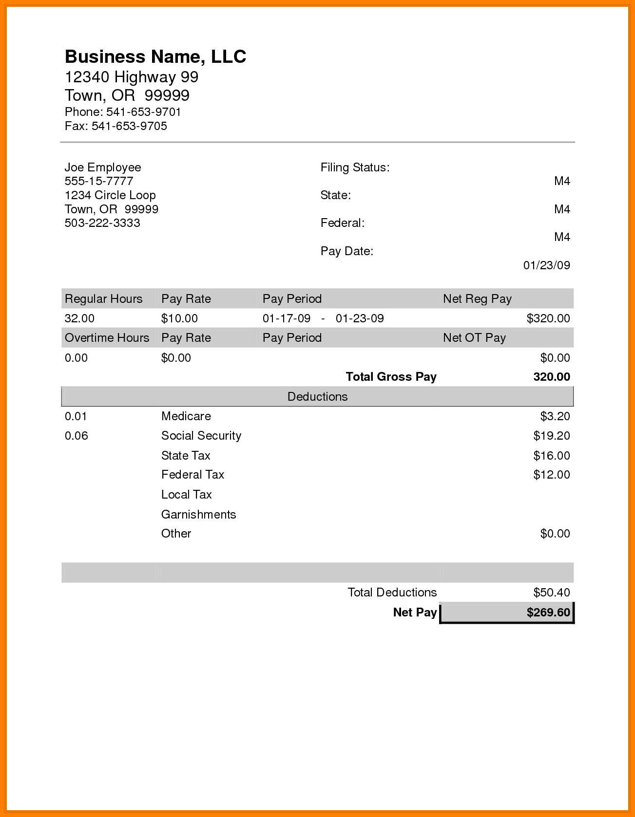 Employee Pay Stub Template 12 Payroll Check Stub Template Free