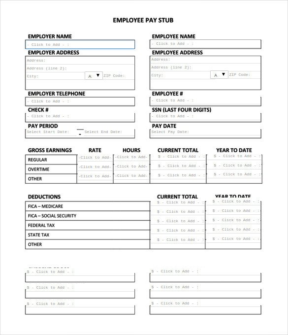 Employee Pay Stub Template 24 Pay Stub Templates Samples Examples &amp; formats