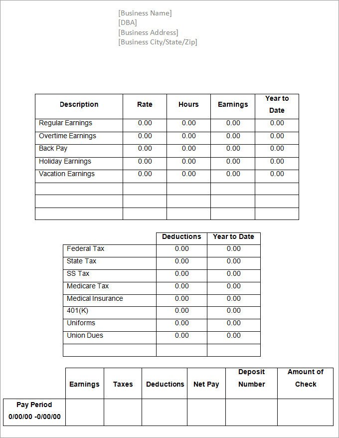 Employee Pay Stub Template Free Paycheck Stub Templates Blank Weekly Word Excel