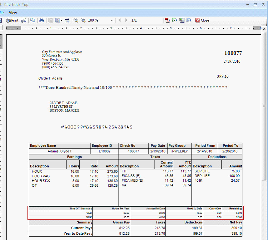 Employee Pay Stub Template Payroll Show Time F Accrual Info On Pay Stubs