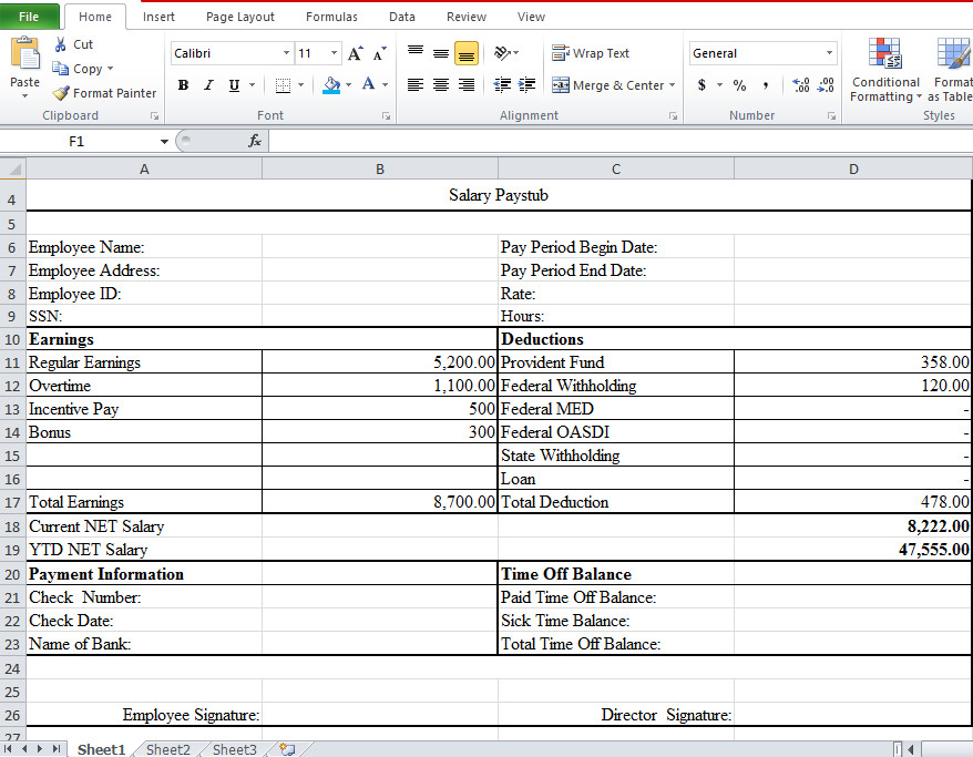 Employee Pay Stub Template Professional Employee Pay Stub Excel Template Excel Tmp