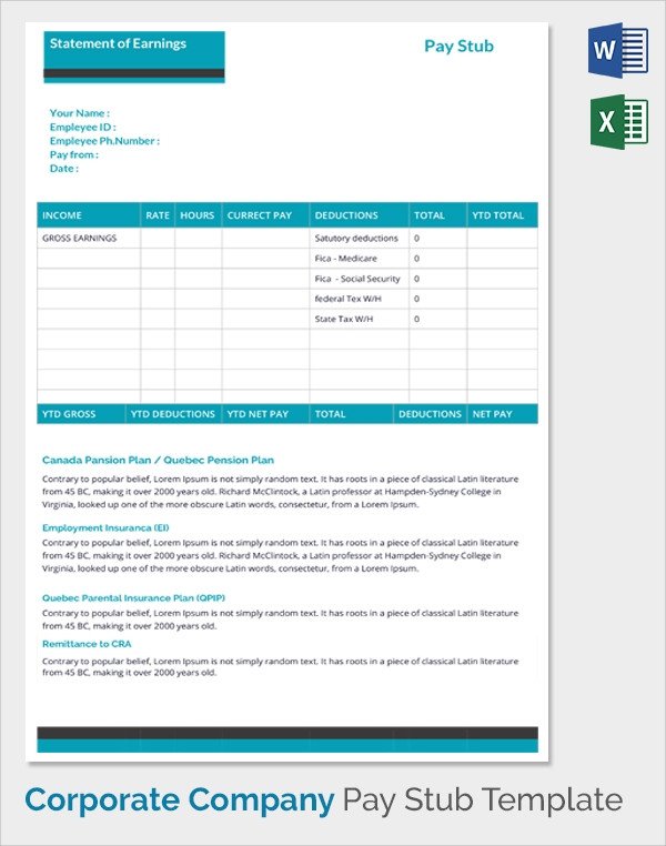 Employee Pay Stub Template Sample Pay Stub Template 24 Download Free Documents In