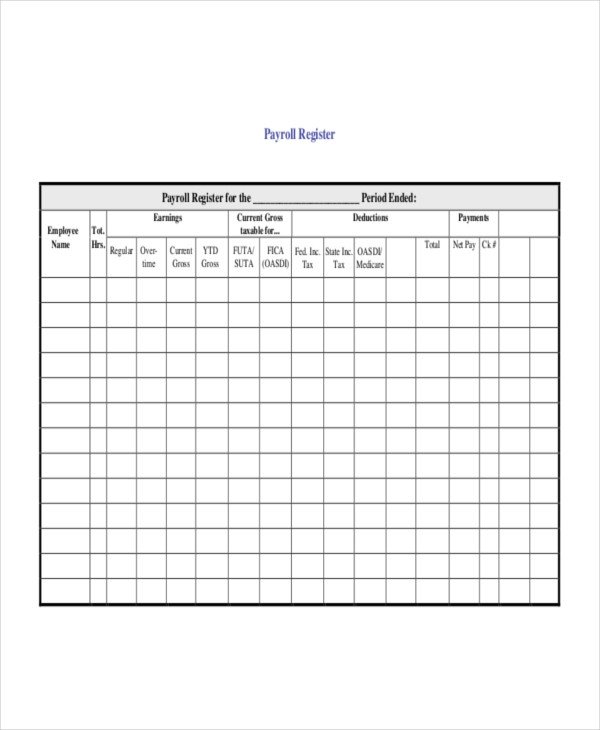 Employee Payroll Ledger Template Payroll Register Template 7 Free Word Excel Pdf