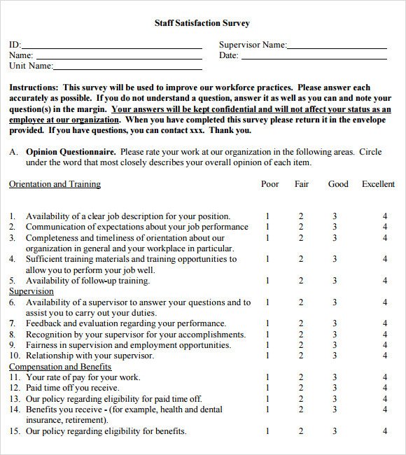 Employee Satisfaction Survey Template Employee Satisfaction Survey 16 Download Free Documents