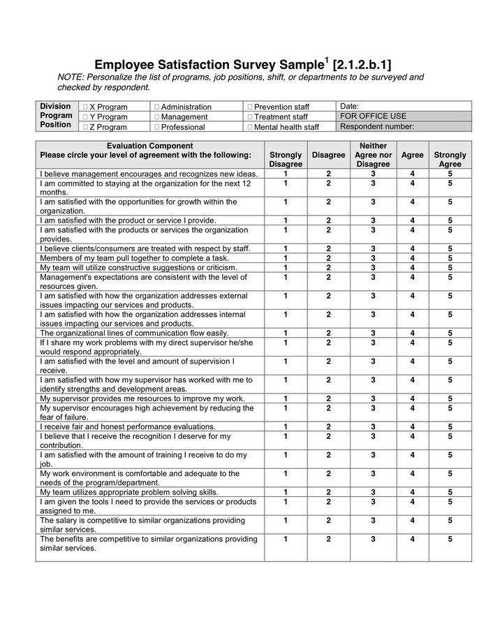 Employee Satisfaction Survey Template Employee Satisfaction Survey Sample In Word and Pdf formats