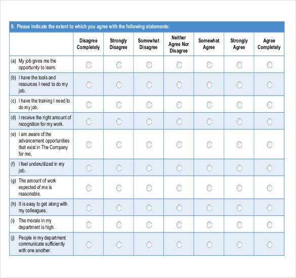 Employee Satisfaction Survey Template Employee Survey Questions Work Environment