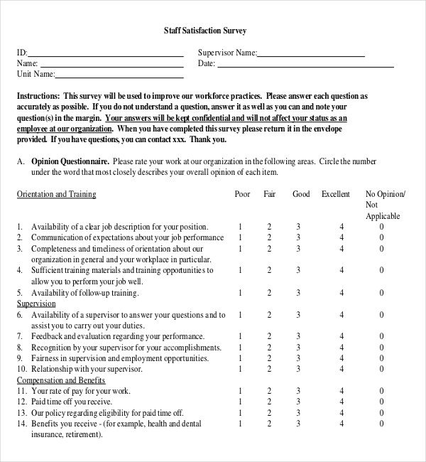 Employee Satisfaction Survey Template Satisfaction Survey Template – 20 Free Word Excel Pdf
