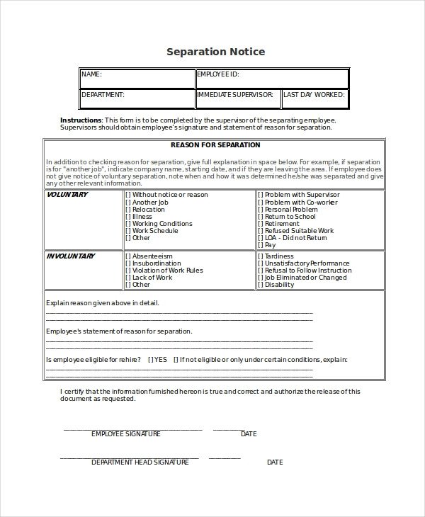 Employee Separation Agreement Template 14 Separation Notice Templates Google Docs Ms Word