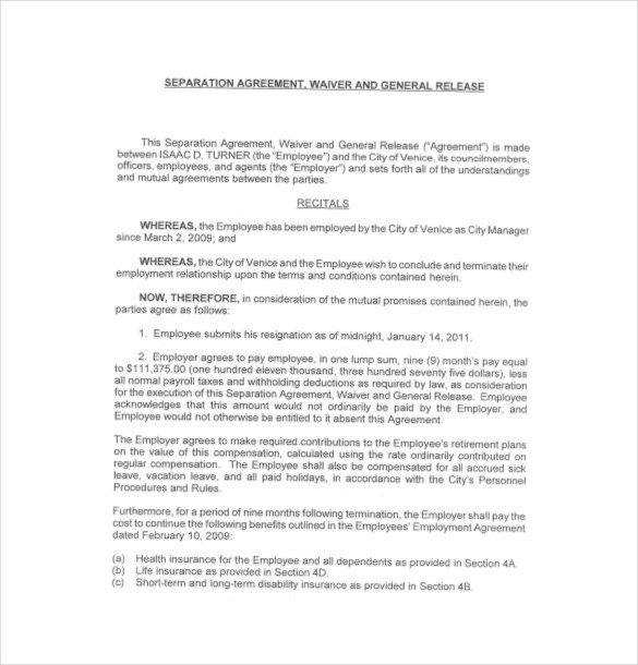 Employee Separation Agreement Template 17 Separation Agreement Templates Free Sample Example