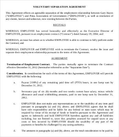 Employee Separation Agreement Template 9 Simple Employment Separation Agreement Templates Word