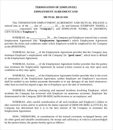 Employee Separation Agreement Template 9 Simple Employment Separation Agreement Templates Word