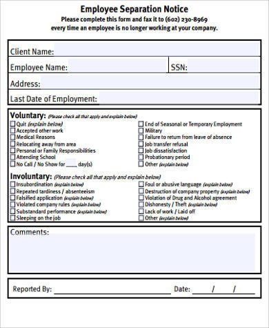Employee Separation Agreement Template Sample Employee Notice form 8 Examples In Word Pdf