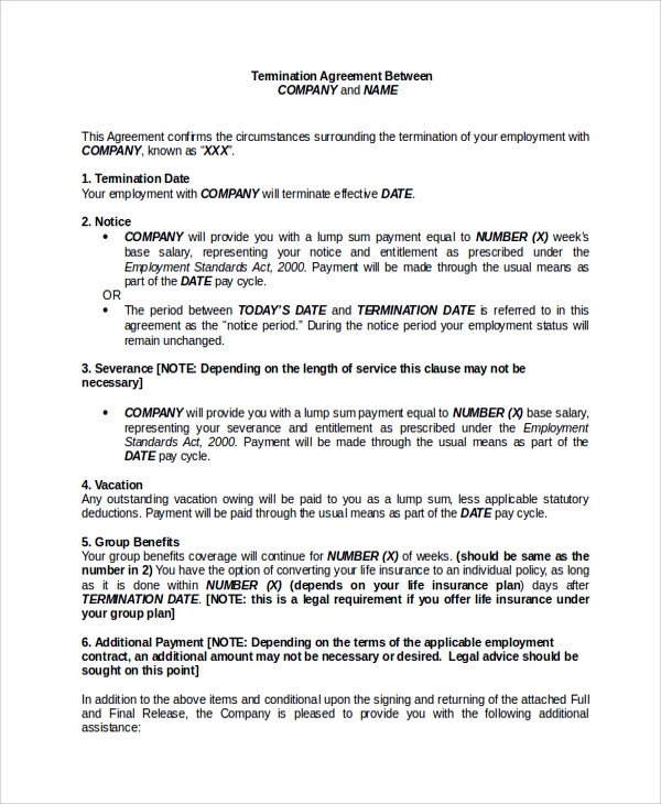 Employee Separation Agreement Template Sample Employment Separation Agreement 8 Documents In