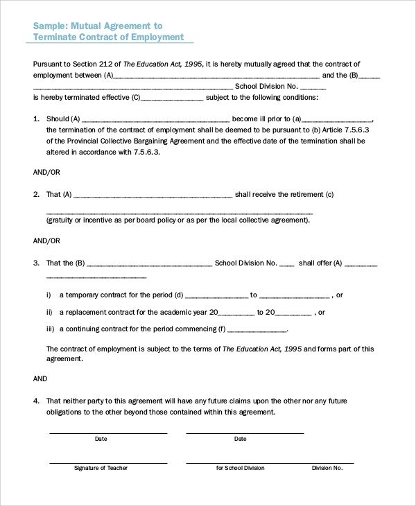 Employee Separation Agreement Template Sample Employment Separation Agreement 8 Documents In