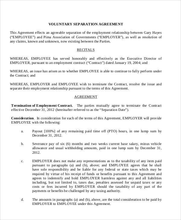 Employee Separation Agreement Template Sample Employment Separation Agreement 8 Documents In Employee Separation Agreement Template Sample Employment Separation Agreement 8 Documents In