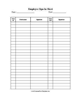 Employee Sign In Sheet Employee Sign In Sheet Template