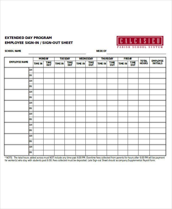 Employee Sign In Sheet Sample Sheet 38 Examples In Word Pdf