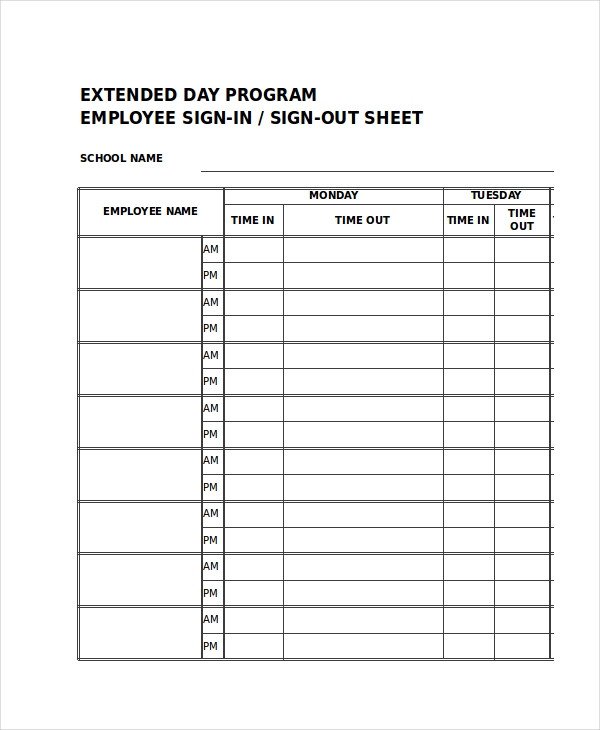 Employee Sign In Sheet Sign In Sheet 30 Free Word Excel Pdf Documents