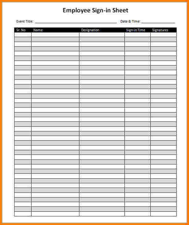 Employee Sign In Sheet Work Sign In Sheet Template Printable to Pin On